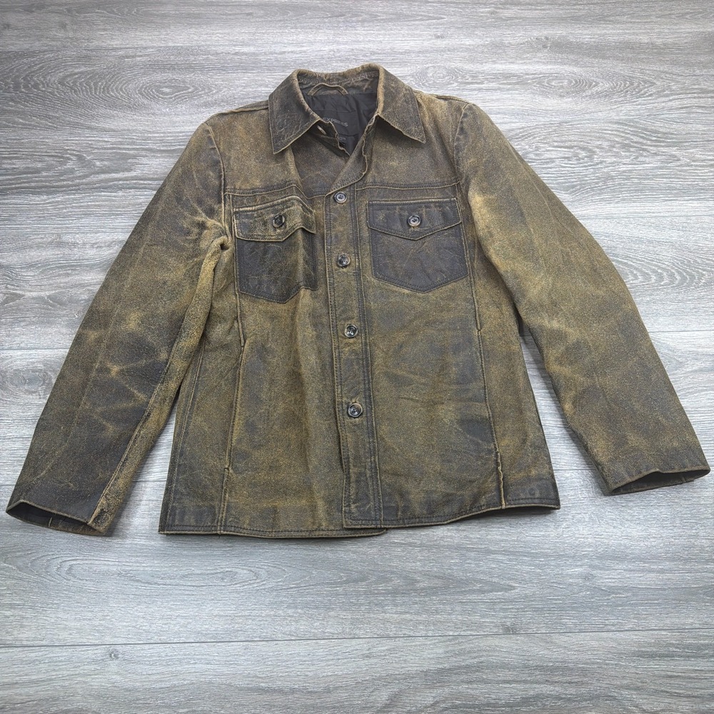 Express Trucker Jacket Mens Small Brown Suede Distressed Button Chest Pocket Y2K